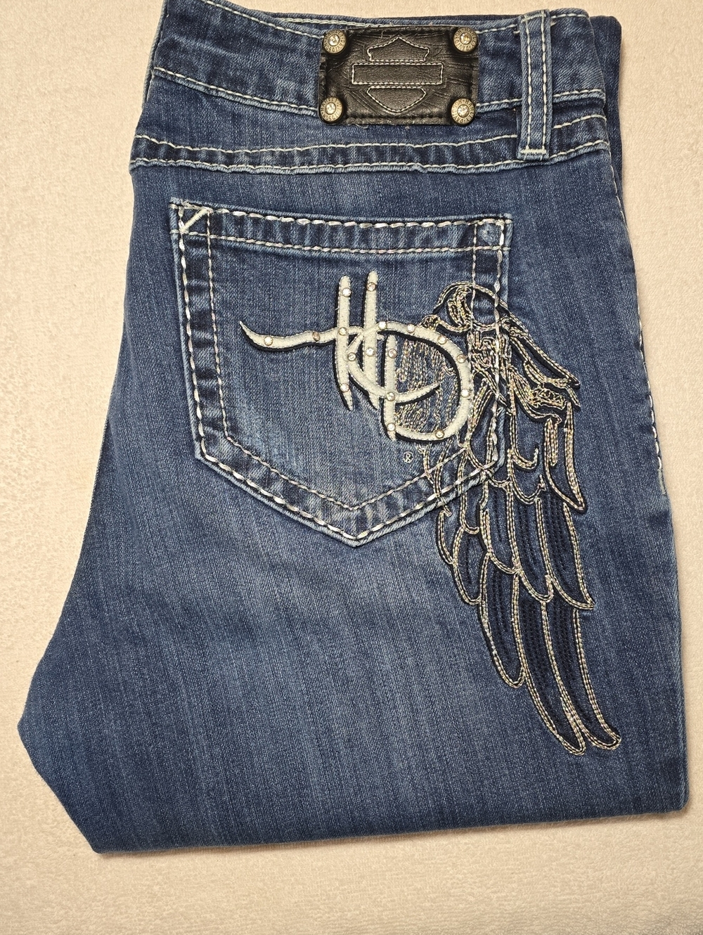 Harley-Davidson Blue Boot Cut Jeans with Wing Embroidery